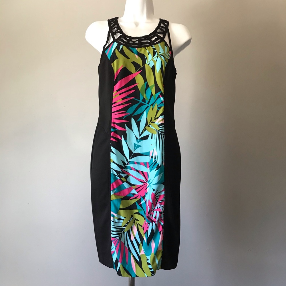 NICOLE MILLER Women's Size 6 Sleeveless Color Block Tropical Print Summer Dress